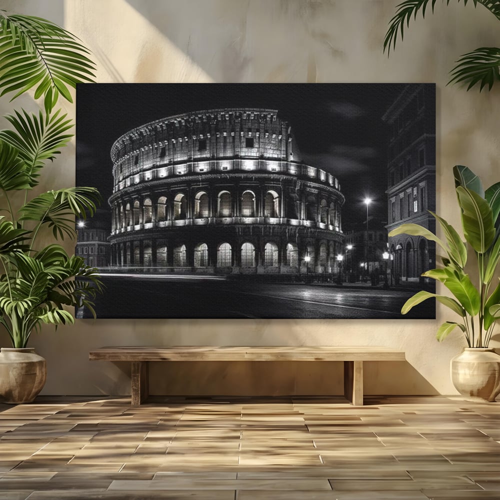 Tablou canvas cu tablou canvas cu colosseumul noaptea, fara rama, pe sasiu de lemn